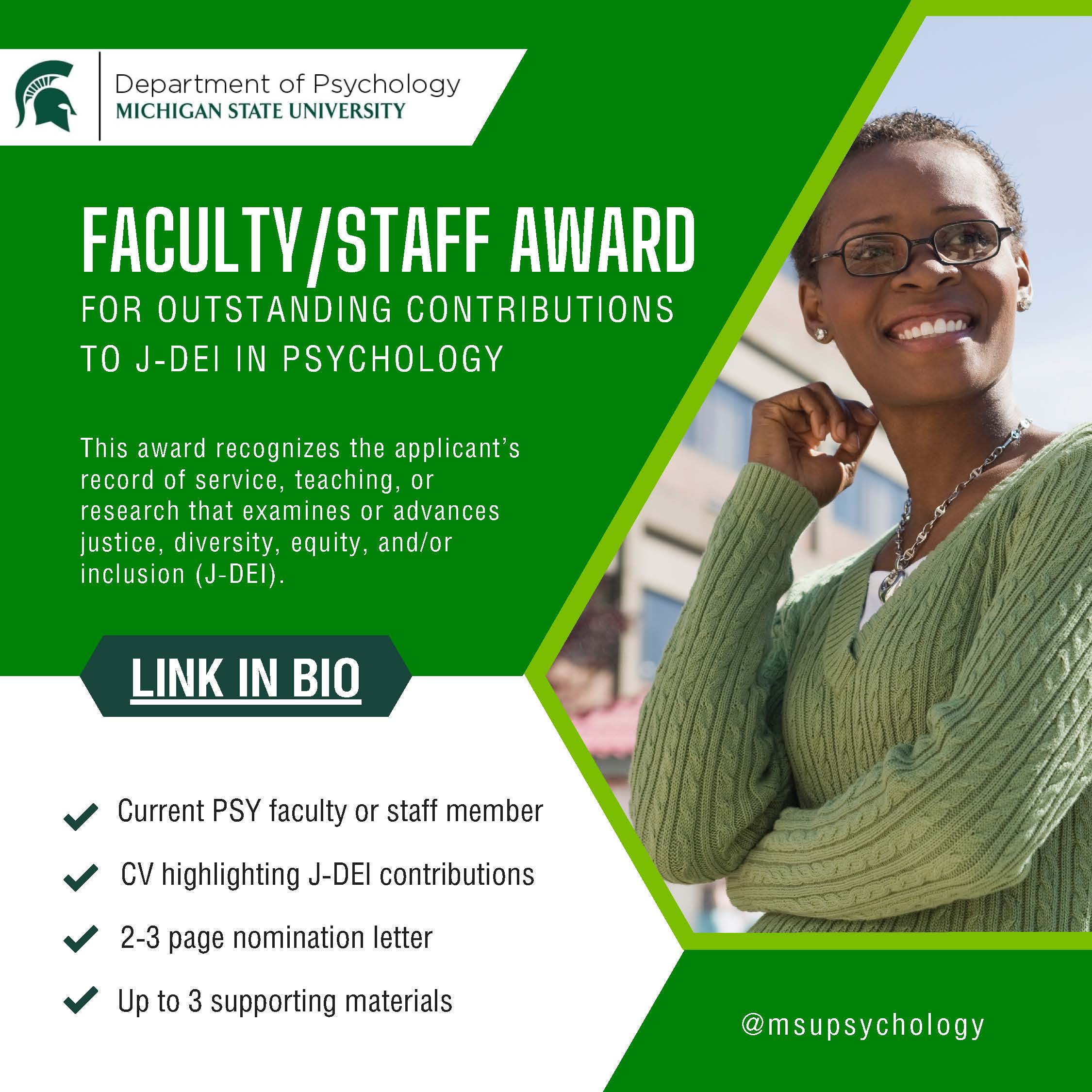 Now Accepting: Applications for the 2024 Faculty/Staff Award for Outstanding Contribution to J-DEI